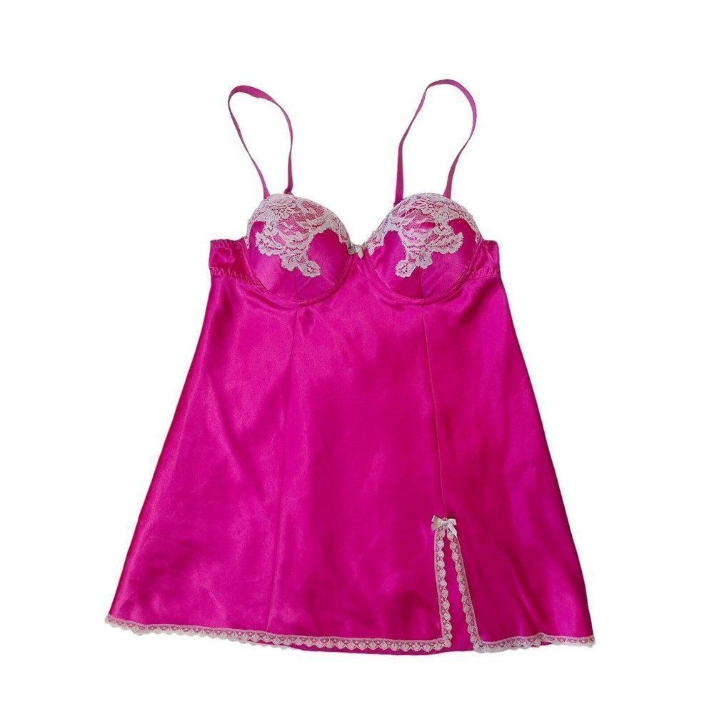 Y2K Gilligan & O’Malley Pink Satin Lace Sexy Short Padded Push-up Slip Dress